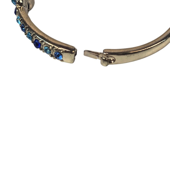 Betsey Johnson Bracelet Goldtone Blue Crystal Gemstone Hinged Oval Bangle - Picture 5 of 7